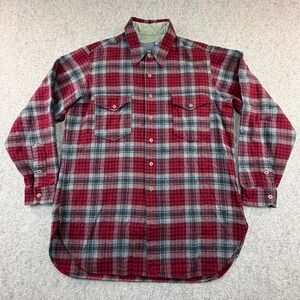 Pendleton Board Shirt Mens XL Long Red Grey Plaid Virgin Wool Flannel USA Made